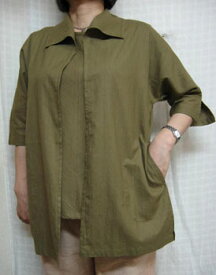 【送料無料】楽に羽織れる涼しい夏ジャケットカーキ 綿100% 大きいサイズ40代.50代.60代.70代 個性派シニア ミセス レディースファッション