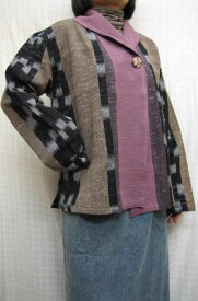 【送料無料】軽い絣ジャケット パープルライン綿100% 大きいサイズ 30代.40代.50代.60代.70代 個性派 シニア ミセス レディースファッション