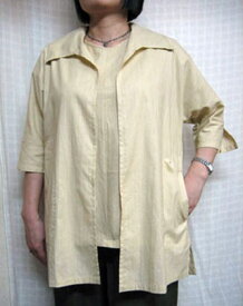 【送料無料】楽に羽織れる涼しい夏ジャケットベージュ 綿100％ 大きいサイズ40代.50代.60代.70代 個性派シニア ミセス レディースファッション