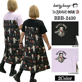[SALE]THE BRAVEMAN×BETTY BOOP ベティーブープ 布帛切替天竺半袖ロングワンピース bbb-2430