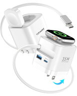TOPADRE新登場 自動巻き取り式For アップルウォッチ 充電器 35w 4in1 Apple watch 充電器対応【伸縮70cm/…
