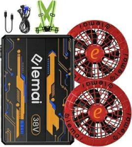 [elemai] �y���{�D�Ǌ��38V�����o�́z�t�@���o�b�e���[�Z�b�g 37500mAh �\���t�@��4�i�K���ʒ��� �}���[�d Type-C�Ή� �t�@���t����ƕ��p 90mm�����a�Ή� �����΍�