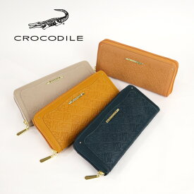 財布 レディース 長財布 ラウンドファスナー CROCODILE クロコダイル 財布 ロゴ柄 総柄 型押し 傷が目立ちにくい カードがたくさん入る 11505