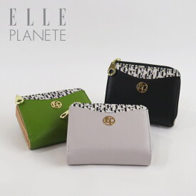 【スーパーSALE期間限定 20％OFF】 財布 二つ折り財布 レディース 合成皮革 小さめ L字ファスナー ELLE PLANETE エルプラネット チラ見え 大人 ロゴ柄 プリント 16099