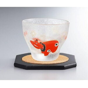 漆塗硝子工芸 めでた盃 コースター付(赤ベコ)
