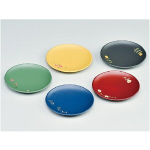 会津漆器・会津塗 3.8 おてしょ皿 夢草花(手描)(5枚組)