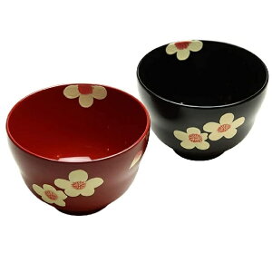 越前漆器・越前塗 雅乃 夫婦椀 花 福々汁椀 溜・朱 (食洗機対応)