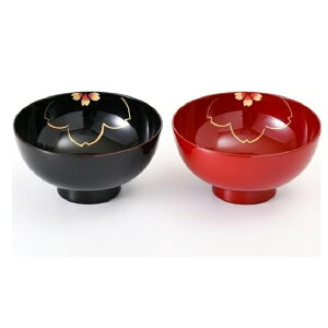 越前漆器・越前塗 雅乃 夫婦椀 内桜 仙才汁椀 溜・朱 (食洗機対応)