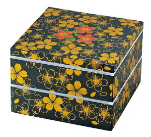 山中漆器 MIYABI 8R-705 7.0 角二段オードブル華の舞 黒(シール付)