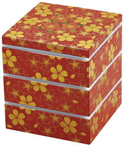 山中漆器 6.5 角三段重 華の舞 赤(シール付)