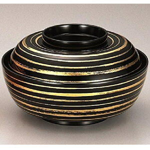 越前漆器・越前塗 漆遊館 黒 金箔筋 45お多福煮物椀