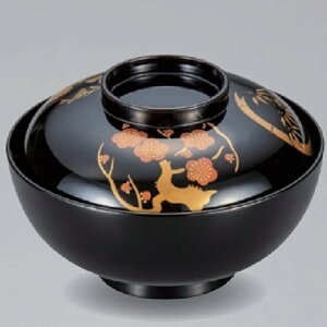 越前漆器・越前塗 漆遊館 45煮物椀 黒 花丸