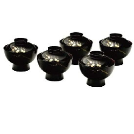 会津漆器・会津塗 雑煮椀 黒 新梅(5客組)