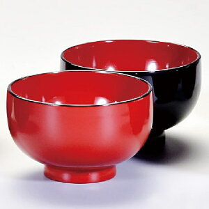 会津漆器・会津塗 3.8 布袋 汁椀 朱・黒内朱 セット