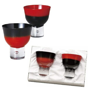 漆塗硝子工芸 黒・朱 ぼかしぐい呑みペア