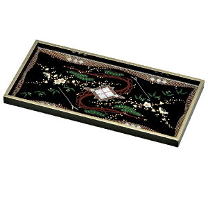 会津漆器・会津塗 黒 10.0 長角盆 会津絵Silver&Gold(手描)