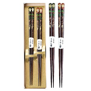 会津漆器・会津塗 黒・朱 天削 箸 会津絵(漆・手描)