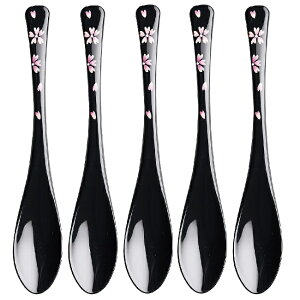 会津漆器・会津塗 かゆ スプーン 桜 黒 (5本組)
