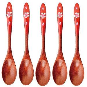 会津漆器・会津塗 カレースプーン (漆・手描)桜 朱 (5本組)