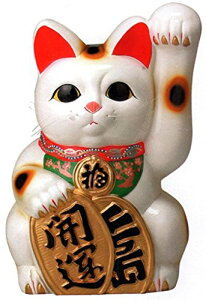 常滑焼 招き猫 梅月 開運白手長小判猫(左手)10号 高さ:35cm<左手を上げる猫はお客を招く!千客万来>