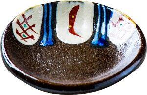 沖縄の焼き物/やちむん 赤絵刷毛目3寸皿