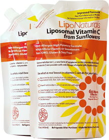 リポ ナチュラルズ リポソーム ビタミンC 1,000mg含有 液体30回分x2セット（計60回分）Lipo Naturals, ヒマワリ由来のリポソームビタミンC、443ml（15オンス）×2袋