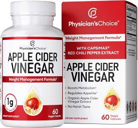 Physician's CHOICE Apple Cider Vinegar （アップルサイダービネガー） 60 粒 サプリメント2粒あたり オーガニックアップルビネガー粉末カプセル入り1g オーガニックショウガ根25mg 赤トウガラシエキス 100mg 配合サプリメント とうがらし りんご酢 生姜の根 林檎酢