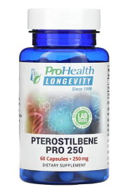 Pro Health Longevity社1粒あたり プテロスチルベン プロ 250 mg配合 60粒入りPterostilbene Pro
