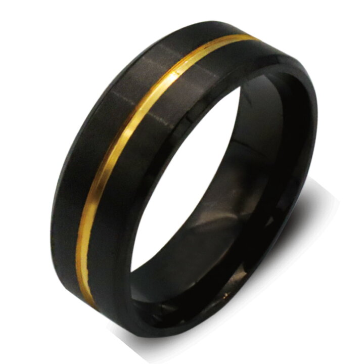 指輪 カジュアルリング ステンレス 幅8mm ブラック×レインボー