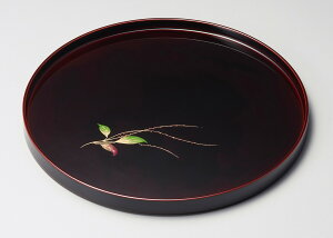 木製越前塗り 水引草 尺0丸盆 溜