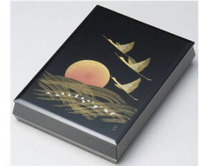 木製越前塗 沈金日の出鶴 文庫 A4サイズ 黒