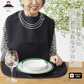 【最短 翌日 お届け】外食 したくなる 大人の ディナー エプロン おしゃれ な お食事 ネックレス ブローチ パール 真珠 撥水 撥油 防汚 防シミ 帯電防止 加工で 安心 黒 で エレガント 日本製 プレゼント に 敬老の日　通常価格￥9900