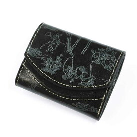 【小さい財布】ミニ財布 小さいふ。ペケーニョ 栃木レザー 日本の伝統紋様「鳥獣戯画 ブラック」 日本製 本革 財布 二つ折り財布 コンパクト ユニセックス