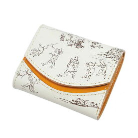 【小さい財布】ミニ財布 小さいふ。ペケーニョ 栃木レザー 日本の伝統紋様「鳥獣戯画 ホワイト」 日本製 本革 財布 二つ折り財布 コンパクト ユニセックス