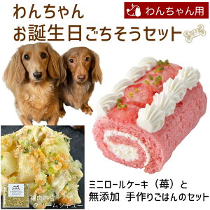 わんちゃんお誕生日ごちそうセット ミニロールケーキ(苺)と 無添加 手作り 犬用ごはん 鶏肉の雪下人参クリームシチューのセット 送料無料(※一部地域除く)