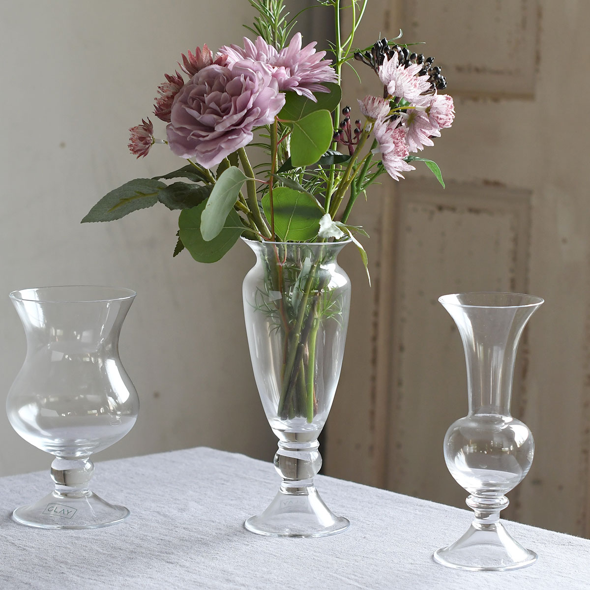 ガラス 花瓶 花器 置物 フラワーベース ブルー シャビー レトロ ビンテージ