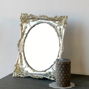 【OUTLET HM32 訳あり品】アンティークシルバーローズミラー 6539】