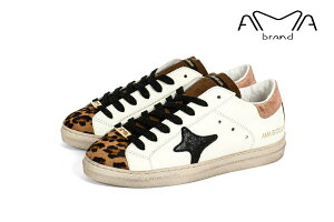 【平日10時までのご注文で即日出荷!】 アマブランド レディース レザースニーカー ホワイトレオパード イタリア製 AMA BRAND ama2513wi
