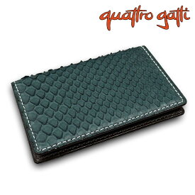 クアトロガッティ パイソン カード入れ (名刺入れ) 国産(日本製) Quattro Gatti 8210 グリーン アクセント 上質 エキゾチック さりげない 個性