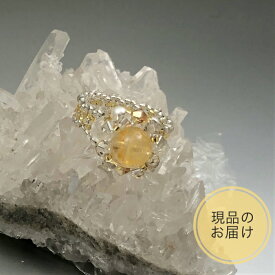 【シトリン リング】　黄水晶　指輪　天然石　スワロフスキービーズ　女性　金属アレルギー対応 キャンディー