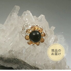 【オニキス リング】　指輪　天然石　スワロフスキービーズ　女性 母の日 プレゼント 金属アレルギー対応