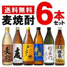 送料無料　焼酎　麦　6本セット　900ml　　飲みくらべ　プレゼント　お買い得　コスパ　　お湯割り　水割り　ロック