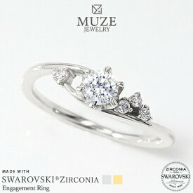 MUZE JEWELRY SWAROVSKI 直径4mm（0.25ct相当） プラチナ仕上げ オーダーメイド プラチナ仕上げ K18ゴールド仕上げ エンゲージリング 婚約指輪 スワロフスキーリング 一粒 プロポーズ 記念 made in japan 刻印 名入れ roryxtyle