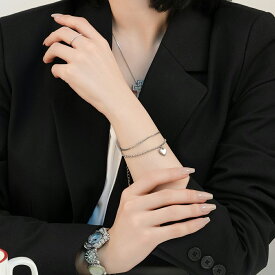 ブレスレット ハートペンダント 2連チェーンブレスレット サージカルステンレス 韓国アクセサリー