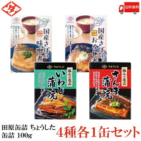送料無料 田原缶詰 ちょうした 缶詰100g 4種 各1缶セット 計4缶【さばの味噌煮・鯖大根おろし・いわし蒲焼き・さんまの蒲焼き】