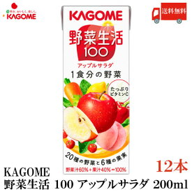 送料無料 カゴメ 野菜生活100 アップルサラダ 200ml 12本入(野菜ジュース 果汁100％)