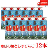 送料無料 青研 葉とらずりんごジュース 1000ml× 12本　【1L 青森 りんごジュース 果汁100％ ストレート】