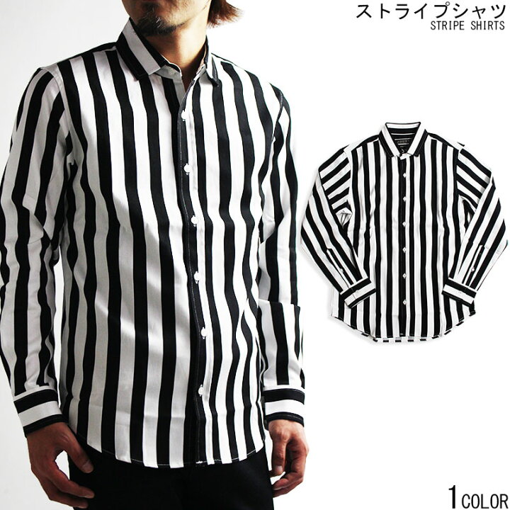 楽天市場 Vintage El ストライプ 長袖シャツ メンズ 白黒 シャツ ストライプシャツ 日本製 Quintetto楽天市場店