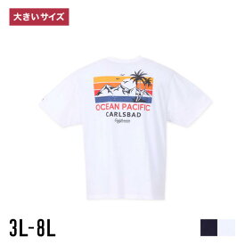 【4/25限定 ポイント5倍】OCEAN PACIFIC オーシャンパシフィック 大きいサイズ メンズ 半袖 Tシャツ カットソー トップス 胸ポケット付き 風景 バックプリント ロゴ刺繍 天竺 ホワイト ネイビー 春 夏 秋 3L 4L 5L 6L 8L カジ