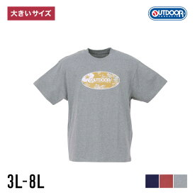 OUTDOOR PRODUCTS アウトドア プロダクツ 大きいサイズ メンズ ボタニカルフロントロゴプリント 天竺 半袖Tシャツ カットソー 3L 4L 5L 6L 7L 8L グレー ピンク ネイビー ヘビーウェイト シンプル 半そで おしゃれ カジュアル